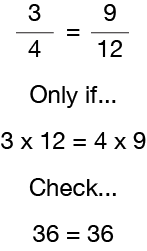 equivalent fractions cross multiply check